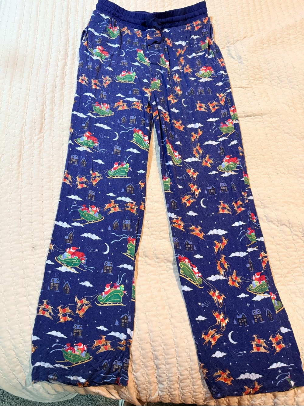 Little Sleepies Navy Blue Holiday Sleigh Pajama Pants with Santa Print
